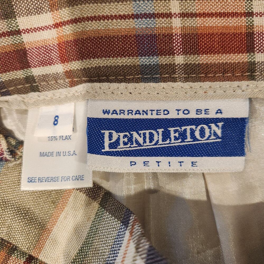 Vintage Pendleton Womens Flax Blend Plaid Faux Wrap Midi Skirt Size 8 Academia - Picture 6 of 11